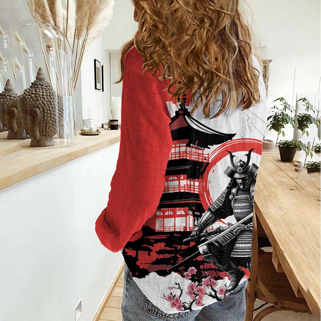 Japanese Samurai Warrior Enso Women Casual Shirt Japan Pagoda Sakura Watercolor - Polynesian Pride