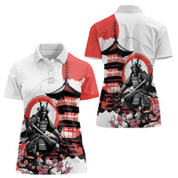Japanese Samurai Warrior Enso Women Polo Shirt Japan Pagoda Sakura Watercolor - Polynesian Pride