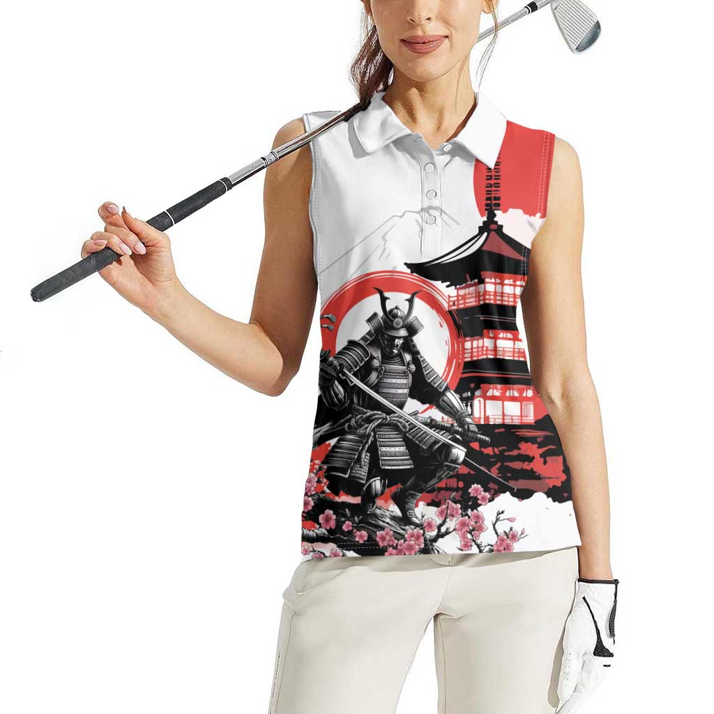 Japanese Samurai Warrior Enso Women Sleeveless Polo Shirt Japan Pagoda Sakura Watercolor - Polynesian Pride