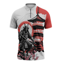 Japanese Samurai Warrior Enso Zipper Polo Shirt Japan Pagoda Sakura Watercolor - Polynesian Pride