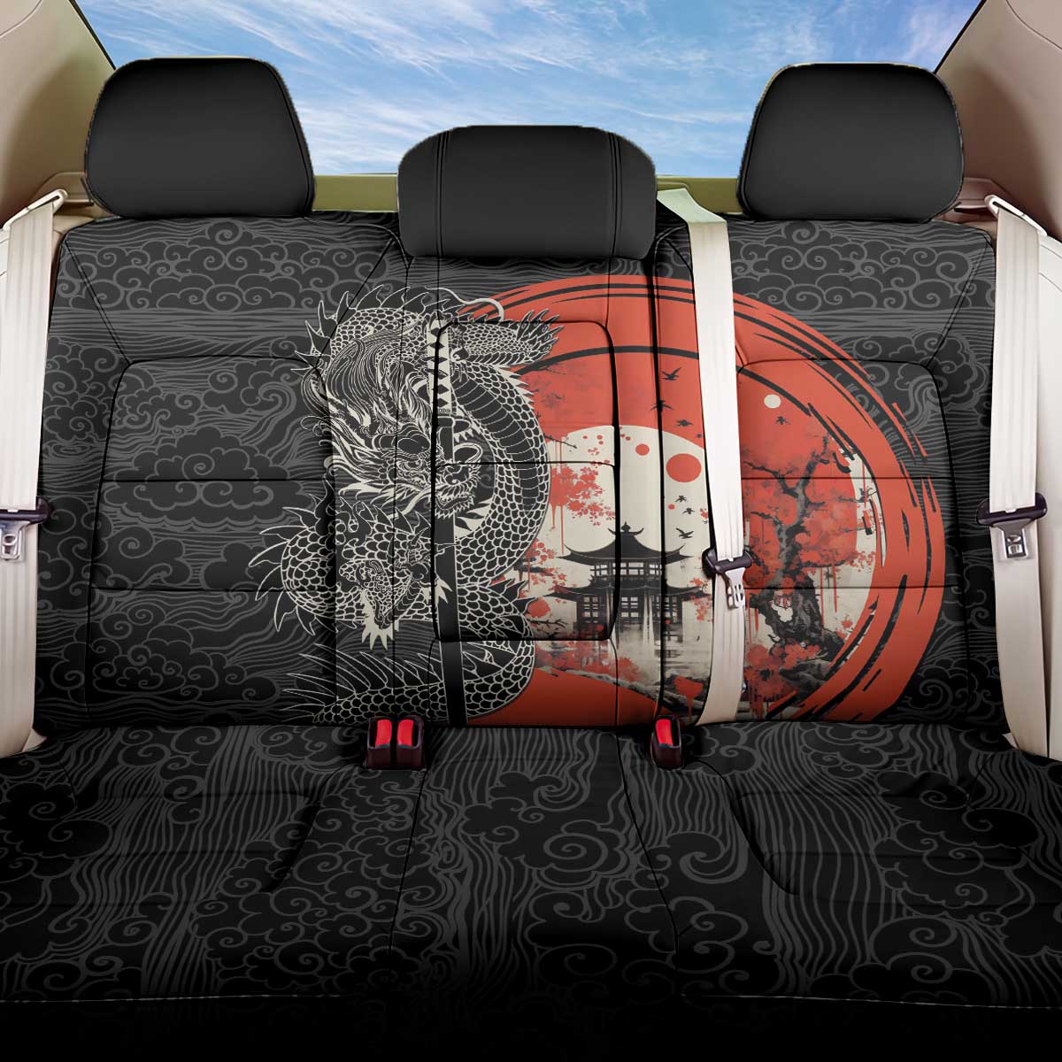 Japanese Dragon Katana Enso Back Car Seat Cover Japan Pagoda Seamless Cloud - Polynesian Pride