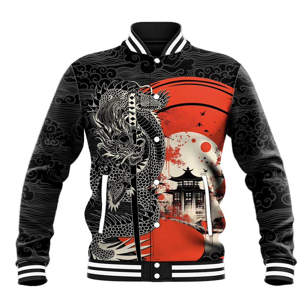 Japanese Dragon Katana Enso Baseball Jacket Japan Pagoda Seamless Cloud - Polynesian Pride