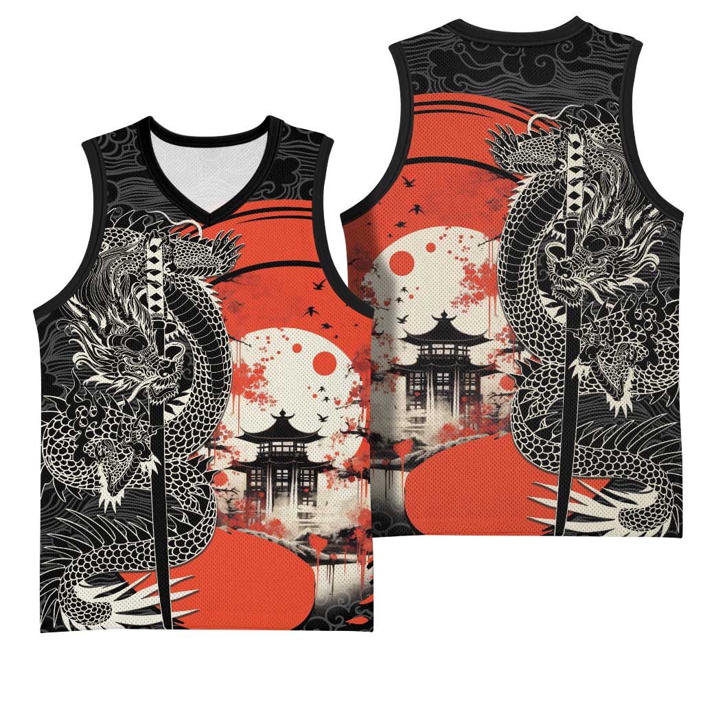 Japanese Dragon Katana Enso Basketball Jersey Japan Pagoda Seamless Cloud - Polynesian Pride