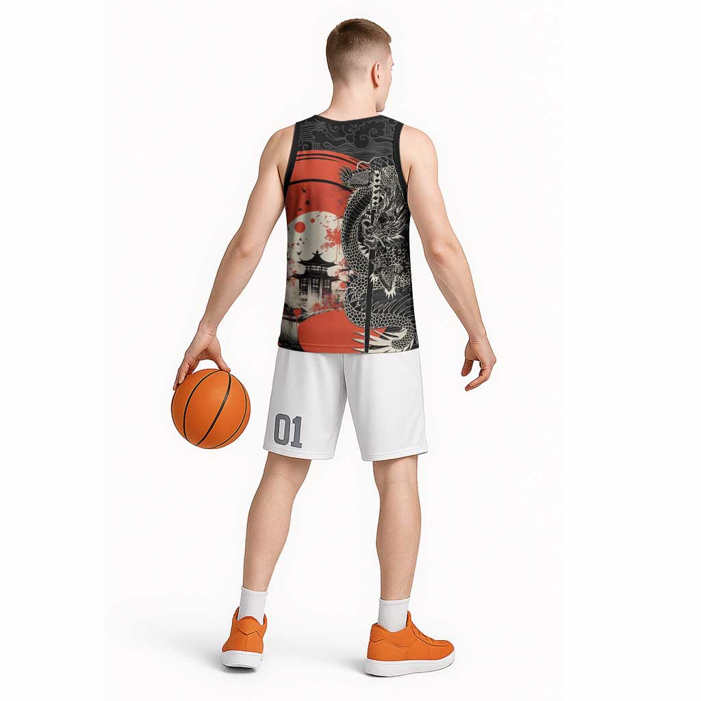 Japanese Dragon Katana Enso Basketball Jersey Japan Pagoda Seamless Cloud - Polynesian Pride
