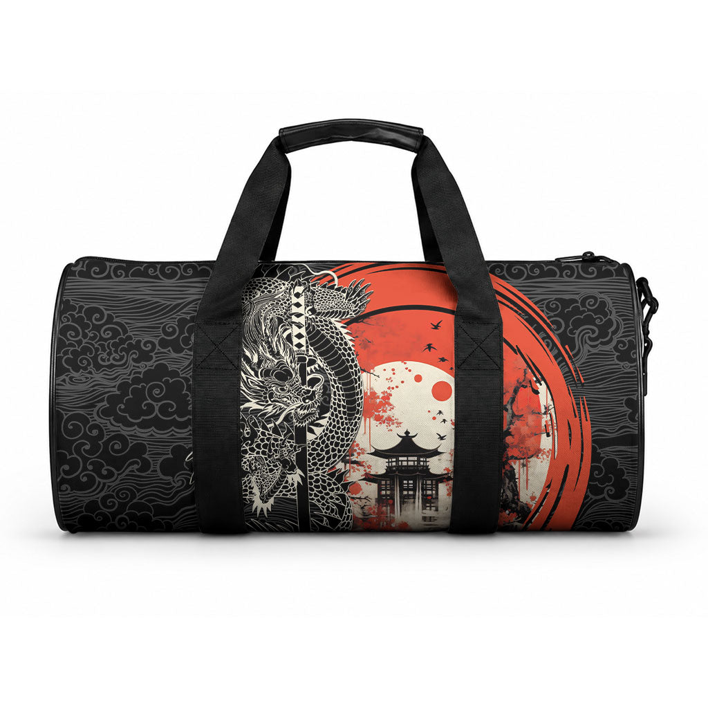 Japanese Dragon Katana Enso Duffle Bag Japan Pagoda Seamless Cloud LT14 One size Black - Polynesian Pride