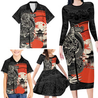 Japanese Dragon Katana Enso Family Matching Long Sleeve Bodycon Dress and Hawaiian Shirt Japan Pagoda Seamless Cloud LT14 - Polynesian Pride