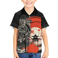 Japanese Dragon Katana Enso Family Matching Long Sleeve Bodycon Dress and Hawaiian Shirt Japan Pagoda Seamless Cloud LT14 Son's Shirt Black - Polynesian Pride