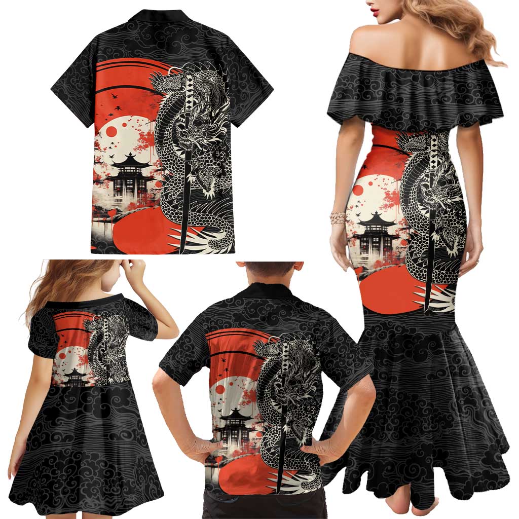 Japanese Dragon Katana Enso Family Matching Mermaid Dress and Hawaiian Shirt Japan Pagoda Seamless Cloud LT14 - Polynesian Pride