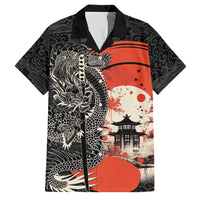 Japanese Dragon Katana Enso Family Matching Off Shoulder Maxi Dress and Hawaiian Shirt Japan Pagoda Seamless Cloud LT14 Dad's Shirt - Short Sleeve Black - Polynesian Pride