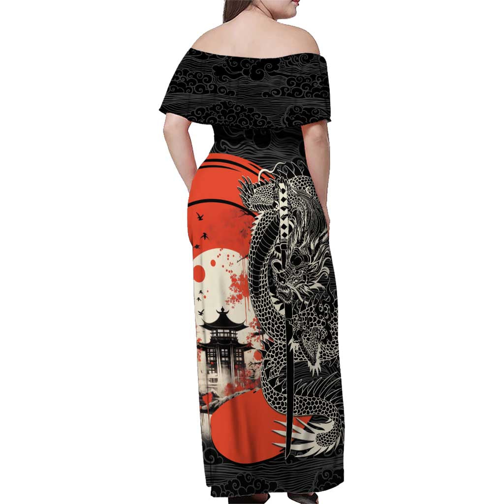 Japanese Dragon Katana Enso Family Matching Off Shoulder Maxi Dress and Hawaiian Shirt Japan Pagoda Seamless Cloud LT14 - Polynesian Pride