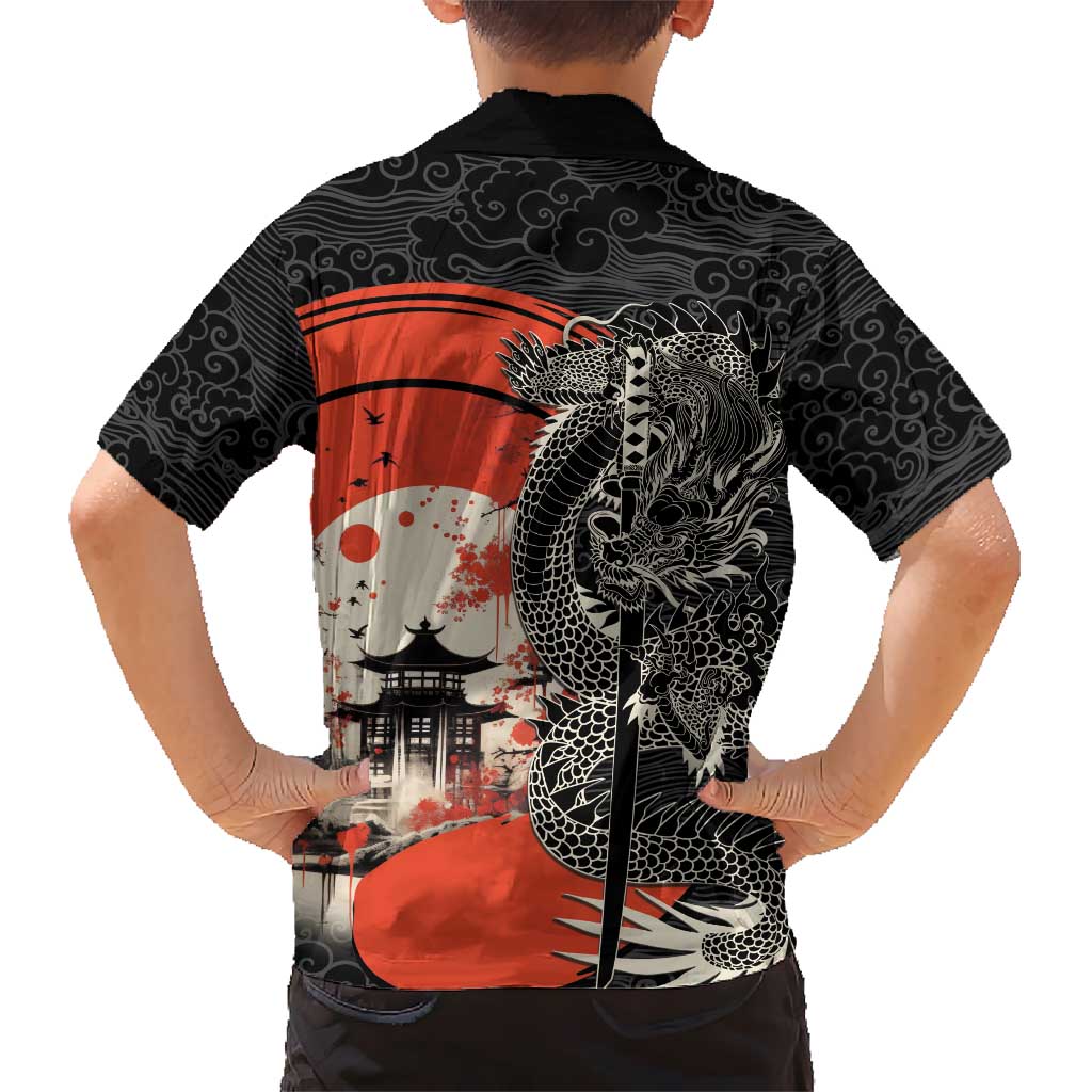 Japanese Dragon Katana Enso Family Matching Short Sleeve Bodycon Dress and Hawaiian Shirt Japan Pagoda Seamless Cloud LT14 - Polynesian Pride