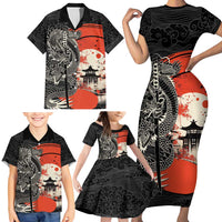Japanese Dragon Katana Enso Family Matching Short Sleeve Bodycon Dress and Hawaiian Shirt Japan Pagoda Seamless Cloud LT14 - Polynesian Pride