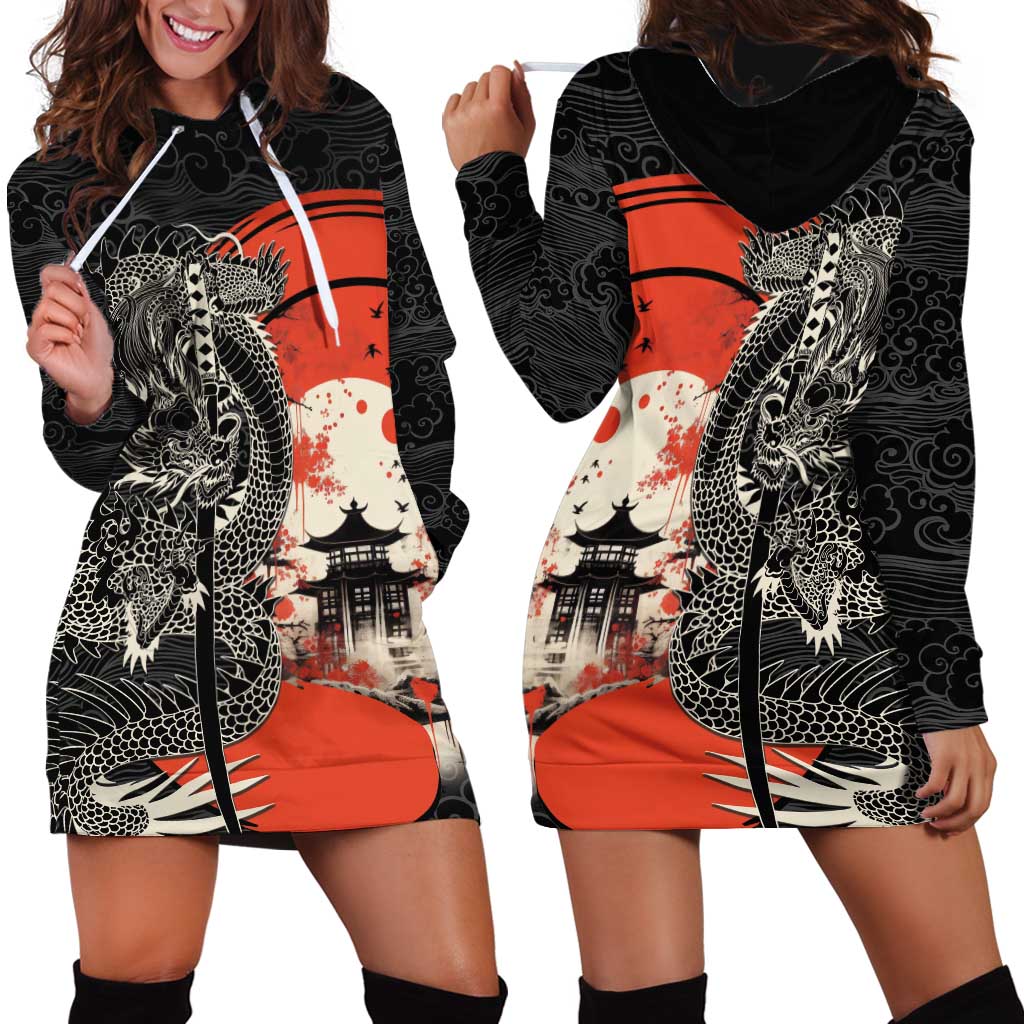 Japanese Dragon Katana Enso Hoodie Dress Japan Pagoda Seamless Cloud - Polynesian Pride