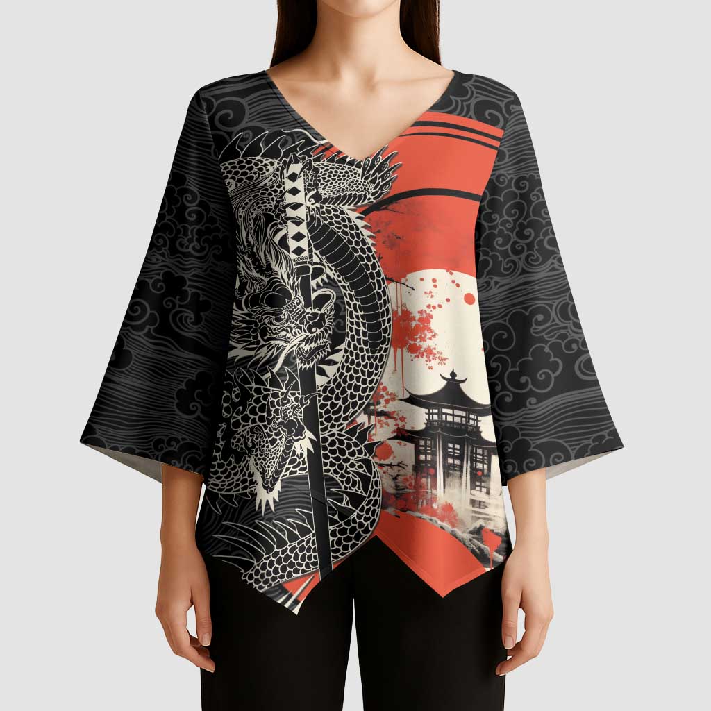 Japanese Dragon Katana Enso Kimono Sleeve Blouse Japan Pagoda Seamless Cloud LT14 - Polynesian Pride