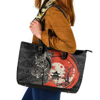 Japanese Dragon Katana Enso Leather Tote Bag Japan Pagoda Seamless Cloud - Polynesian Pride