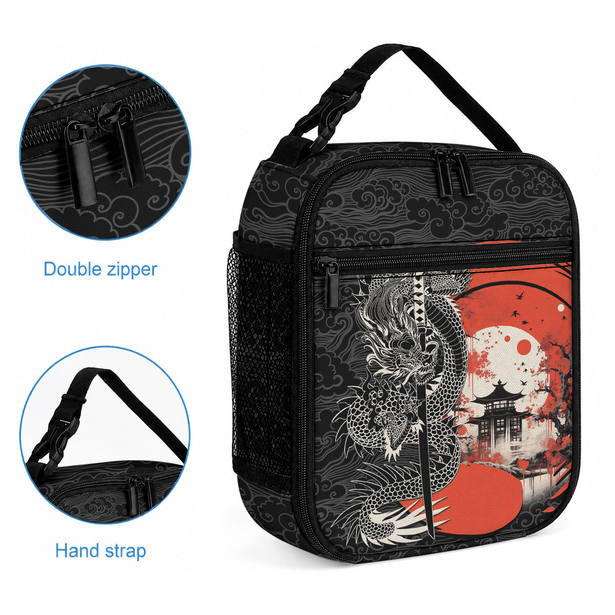 Japanese Dragon Katana Enso Lunch Bag Japan Pagoda Seamless Cloud LT14 - Polynesian Pride