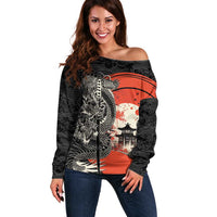 Japanese Dragon Katana Enso Off Shoulder Sweater Japan Pagoda Seamless Cloud - Polynesian Pride