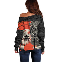 Japanese Dragon Katana Enso Off Shoulder Sweater Japan Pagoda Seamless Cloud - Polynesian Pride