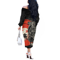 Japanese Dragon Katana Enso Off The Shoulder Long Sleeve Dress Japan Pagoda Seamless Cloud - Polynesian Pride