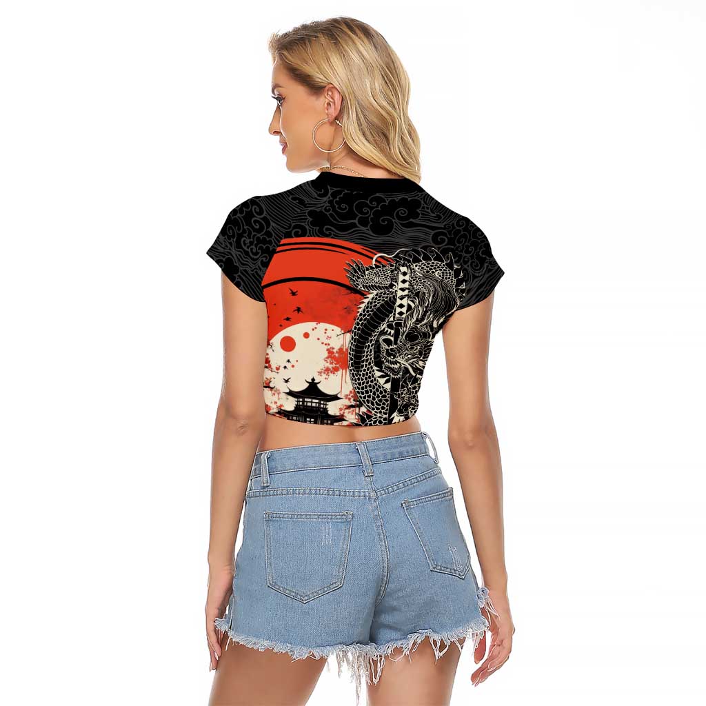 Japanese Dragon Katana Enso Raglan Cropped T Shirt Japan Pagoda Seamless Cloud - Polynesian Pride