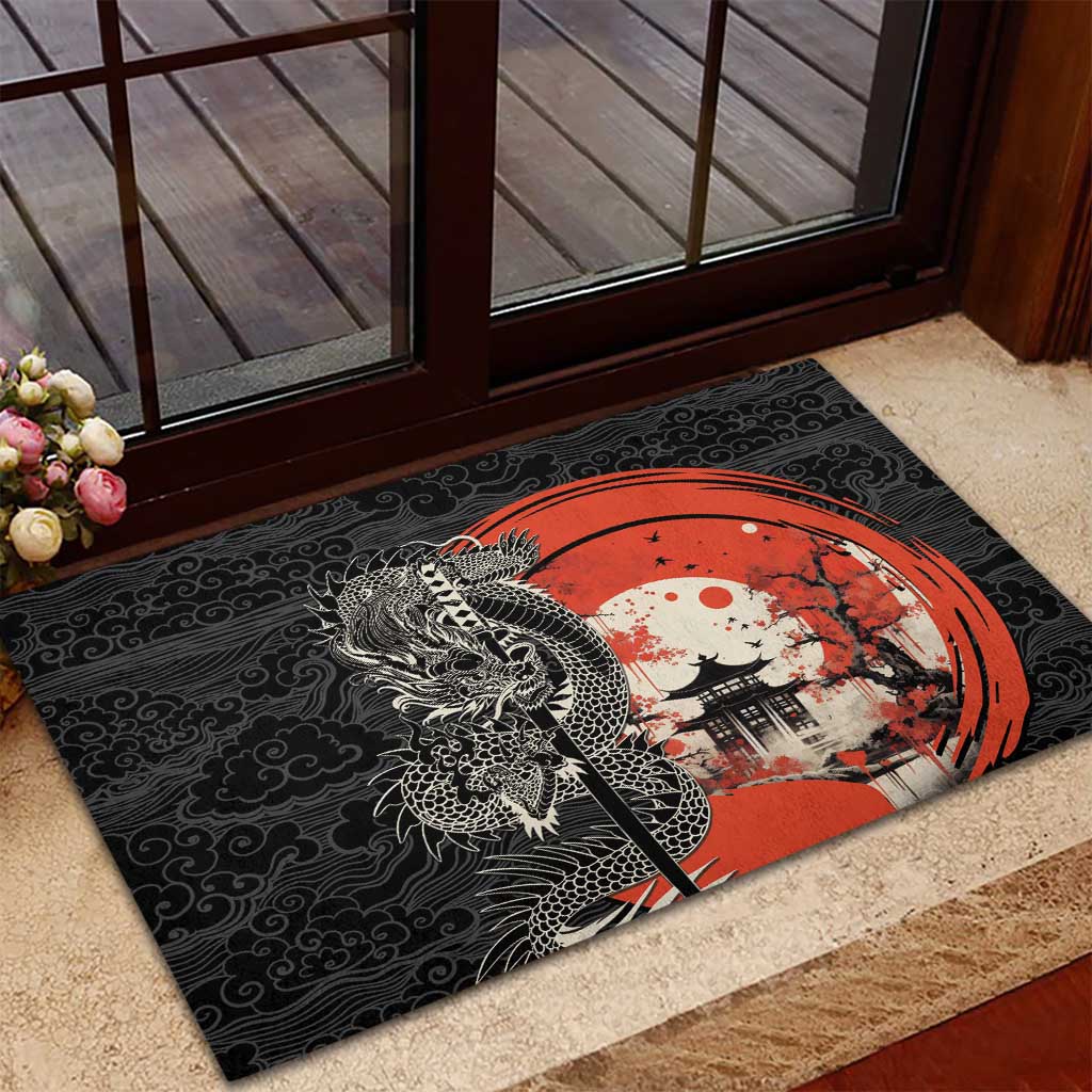 Japanese Dragon Katana Enso Rubber Doormat Japan Pagoda Seamless Cloud - Polynesian Pride