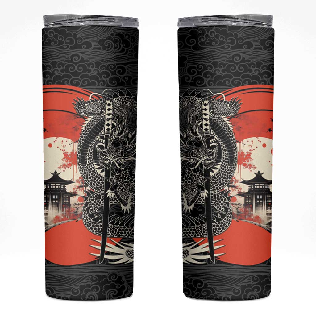 Japanese Dragon Katana Enso Skinny Tumbler Japan Pagoda Seamless Cloud - Polynesian Pride