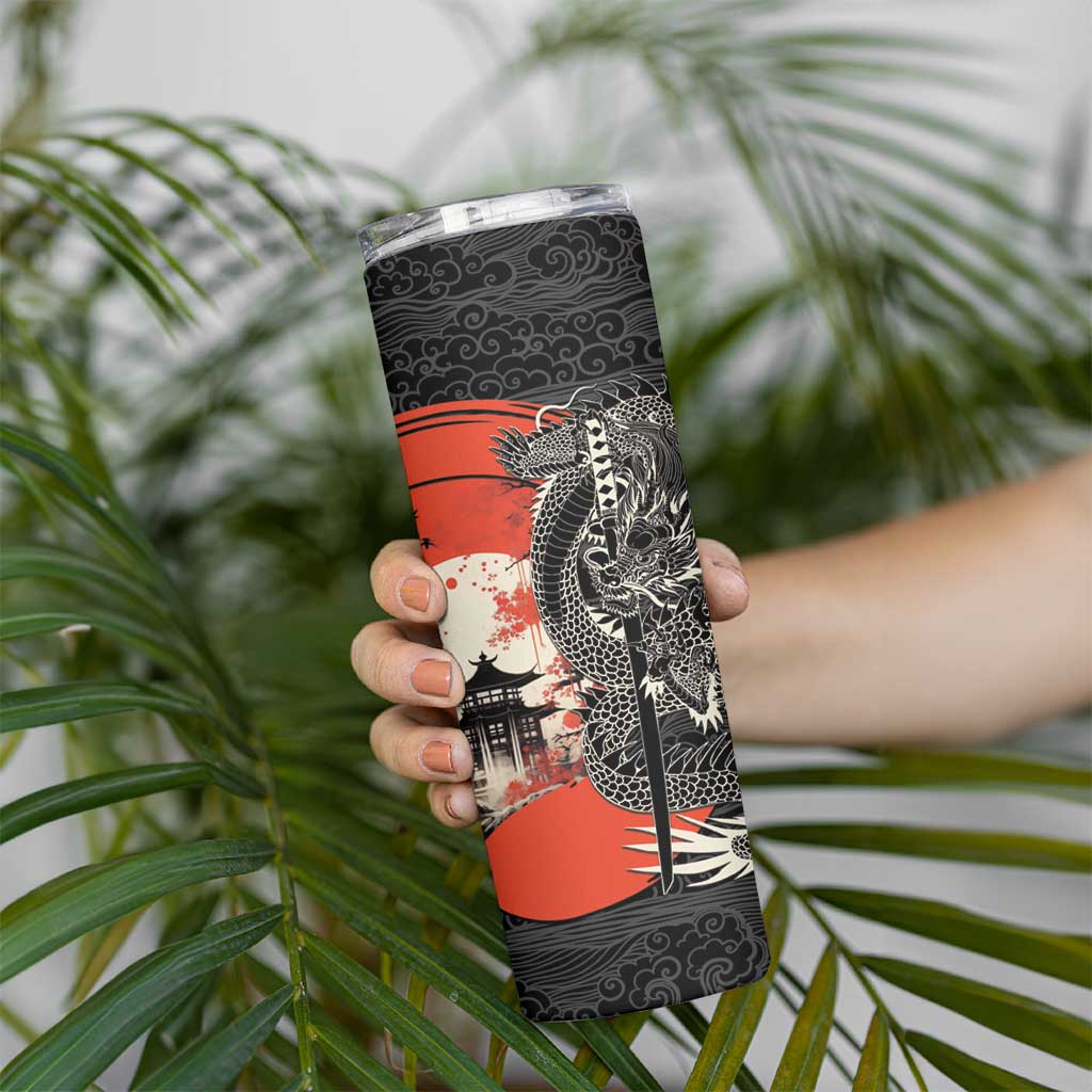 Japanese Dragon Katana Enso Skinny Tumbler Japan Pagoda Seamless Cloud - Polynesian Pride
