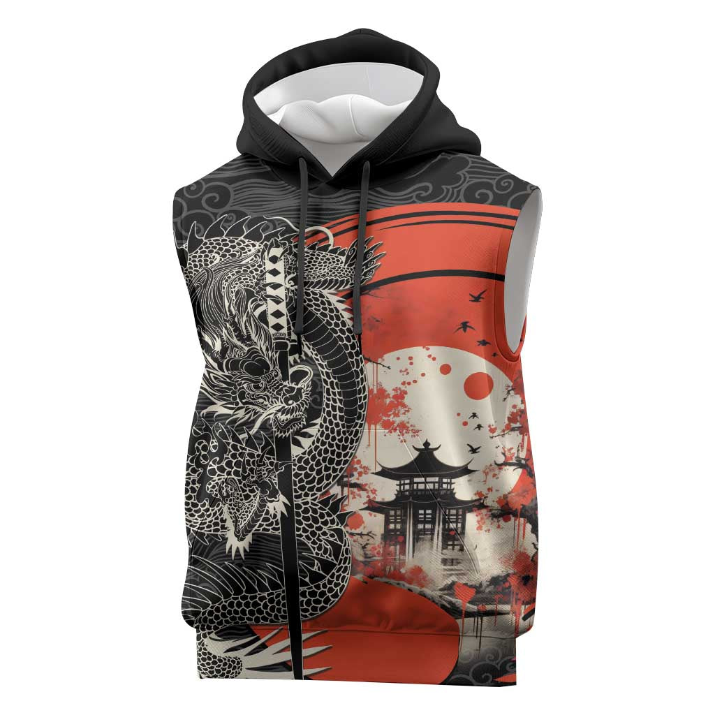 Japanese Dragon Katana Enso Sleeveless Hoodie Japan Pagoda Seamless Cloud - Polynesian Pride