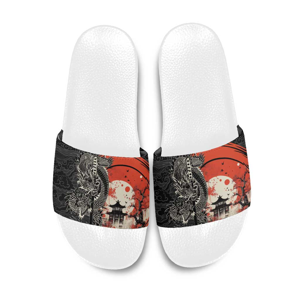 Japanese Dragon Katana Enso Slide Sandals Japan Pagoda Seamless Cloud - Polynesian Pride