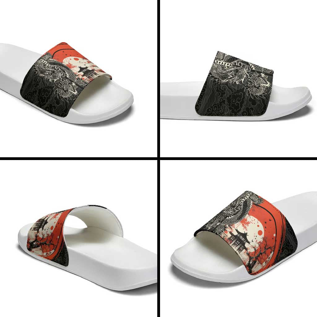 Japanese Dragon Katana Enso Slide Sandals Japan Pagoda Seamless Cloud - Polynesian Pride