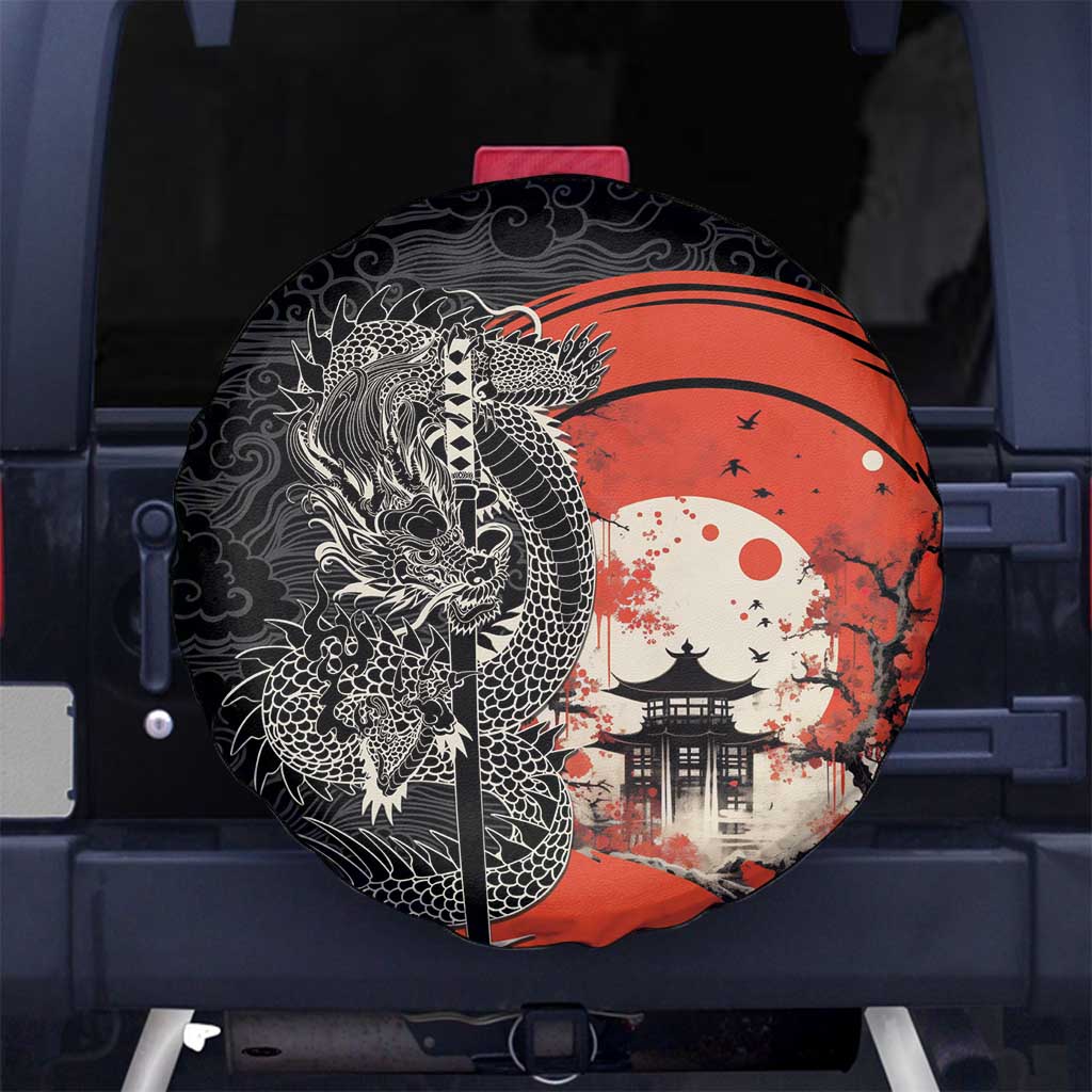 Japanese Dragon Katana Enso Spare Tire Cover Japan Pagoda Seamless Cloud - Polynesian Pride