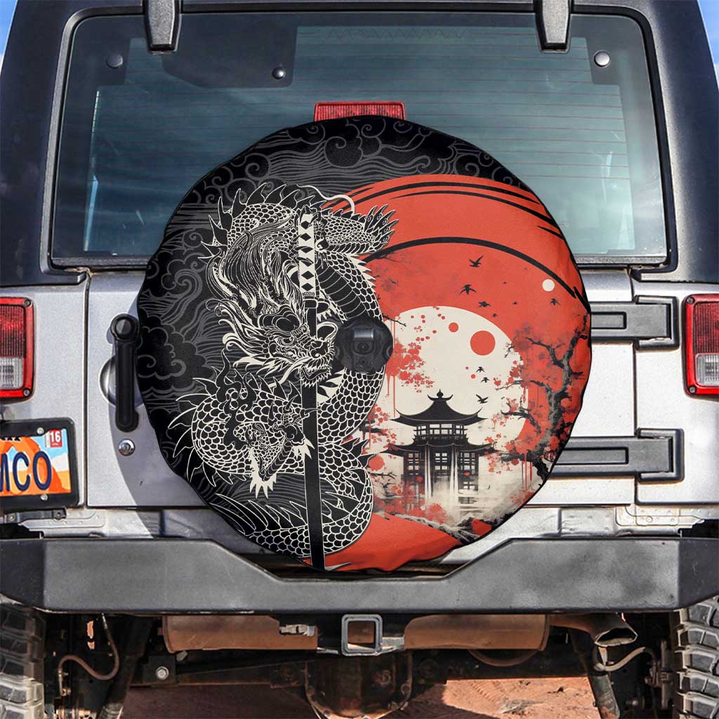 Japanese Dragon Katana Enso Spare Tire Cover Japan Pagoda Seamless Cloud - Polynesian Pride