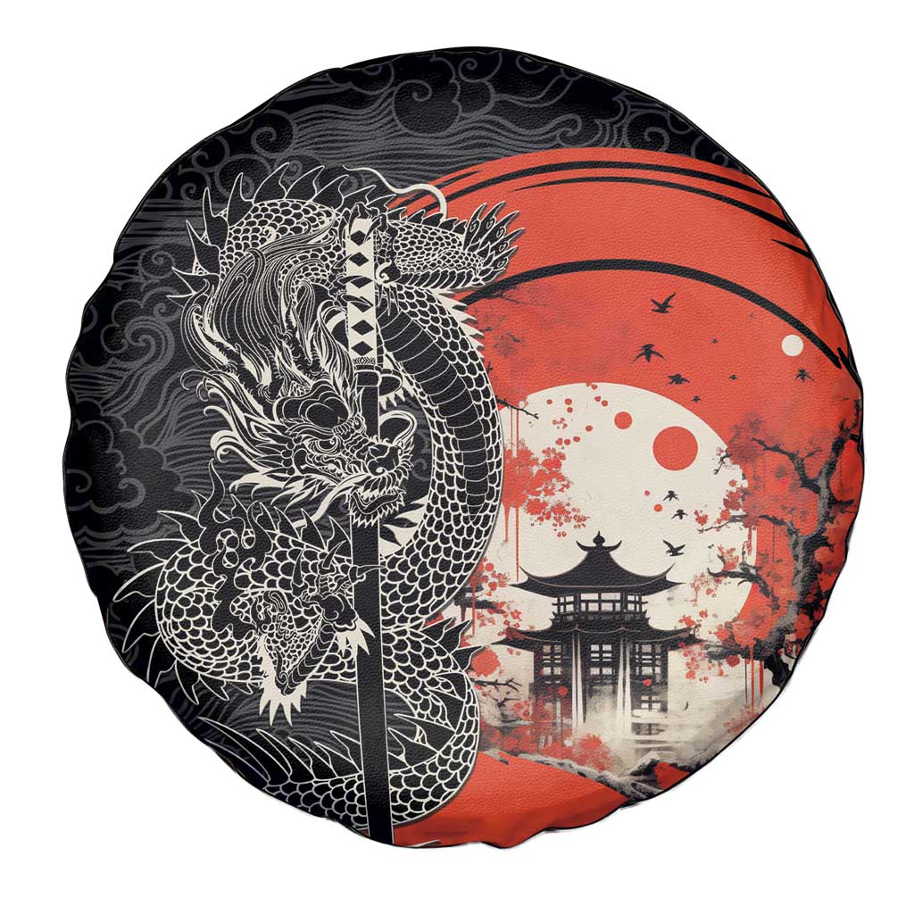 Japanese Dragon Katana Enso Spare Tire Cover Japan Pagoda Seamless Cloud - Polynesian Pride