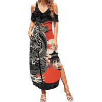 Japanese Dragon Katana Enso Summer Maxi Dress Japan Pagoda Seamless Cloud - Polynesian Pride