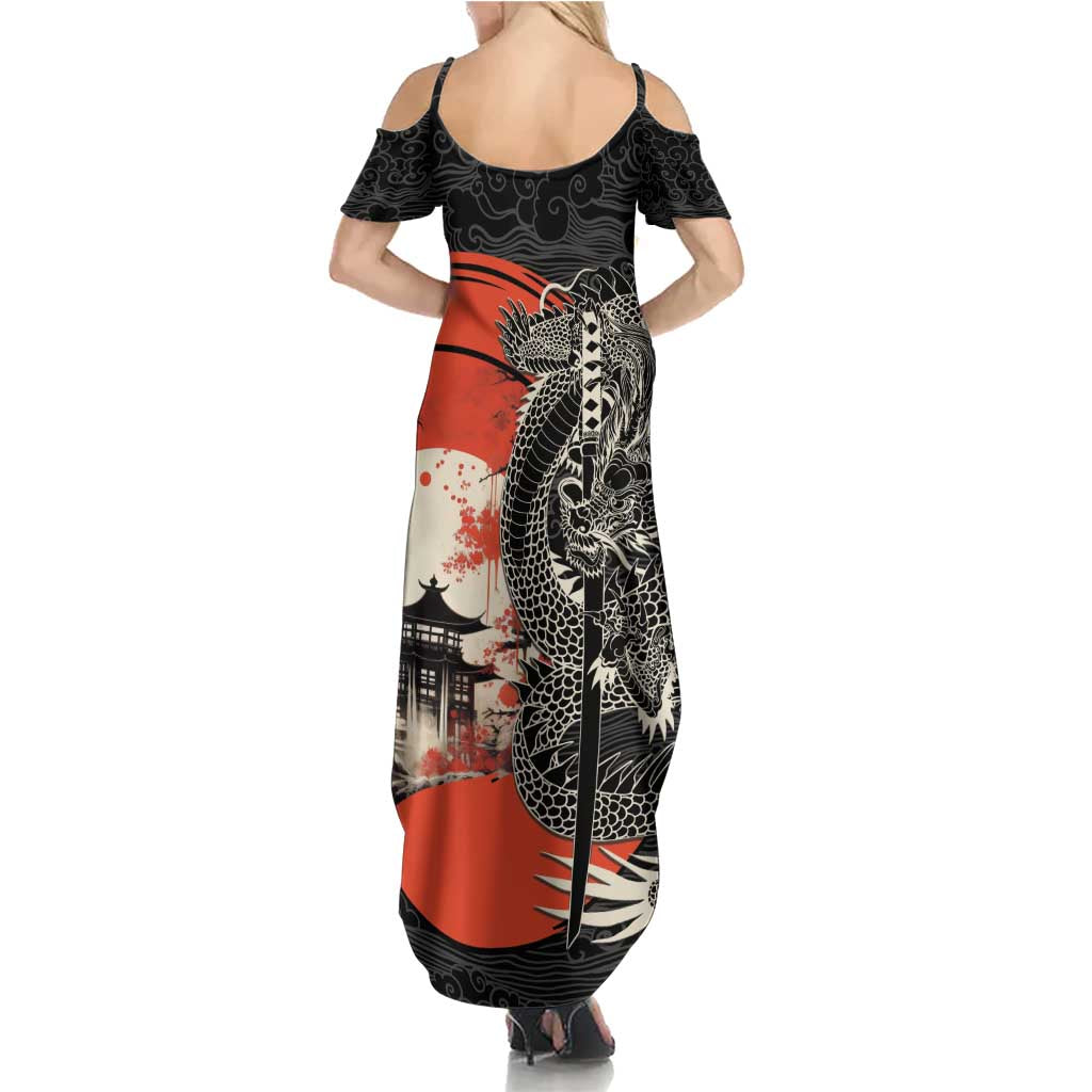 Japanese Dragon Katana Enso Summer Maxi Dress Japan Pagoda Seamless Cloud - Polynesian Pride