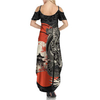Japanese Dragon Katana Enso Summer Maxi Dress Japan Pagoda Seamless Cloud - Polynesian Pride