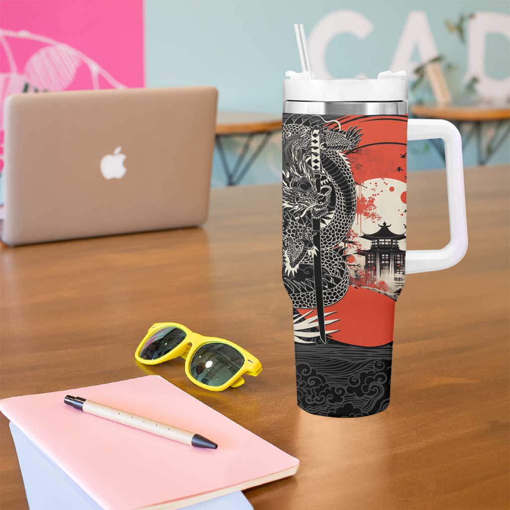 Japanese Dragon Katana Enso Tumbler With Handle Japan Pagoda Seamless Cloud - Polynesian Pride