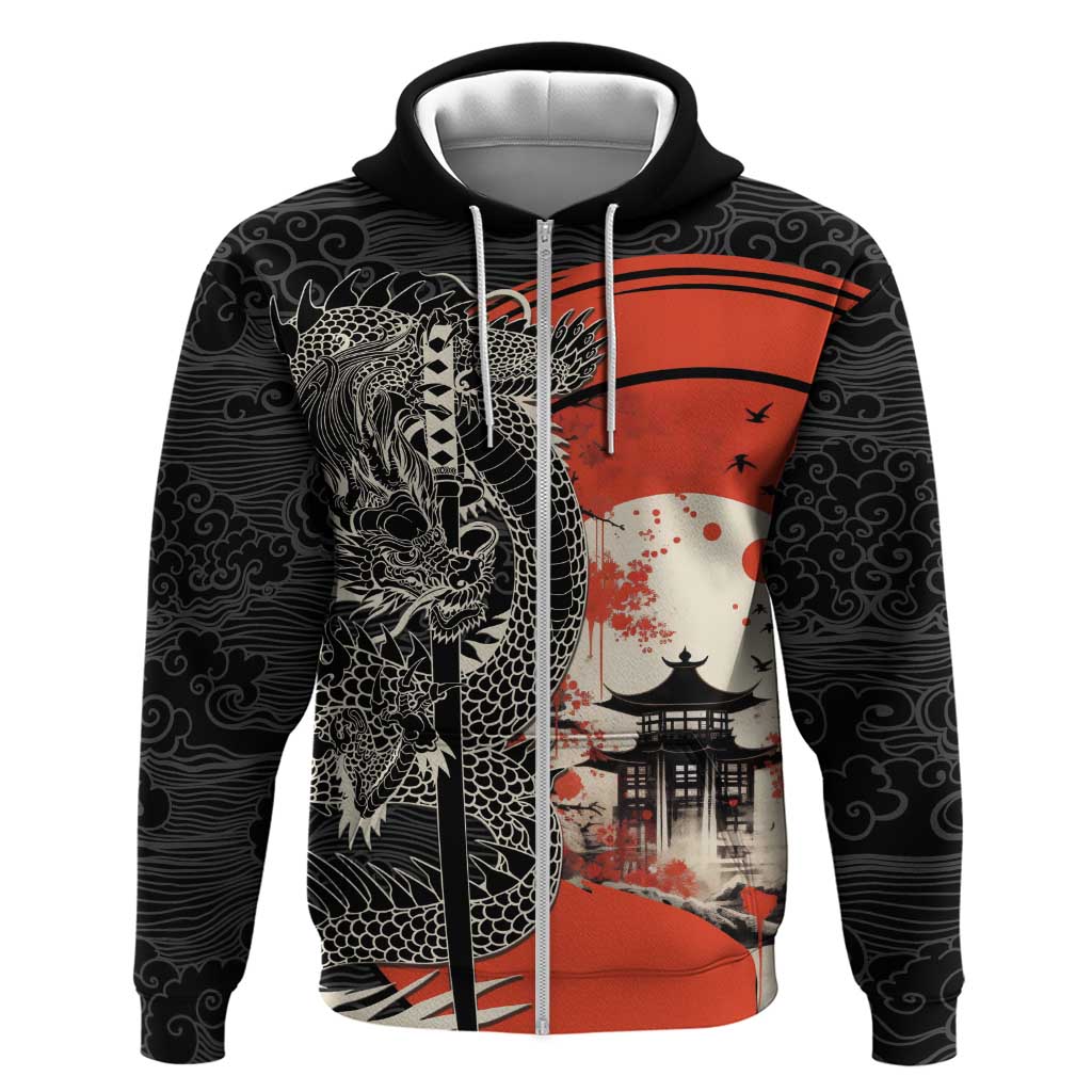 Japanese Dragon Katana Enso Zip Hoodie Japan Pagoda Seamless Cloud - Polynesian Pride