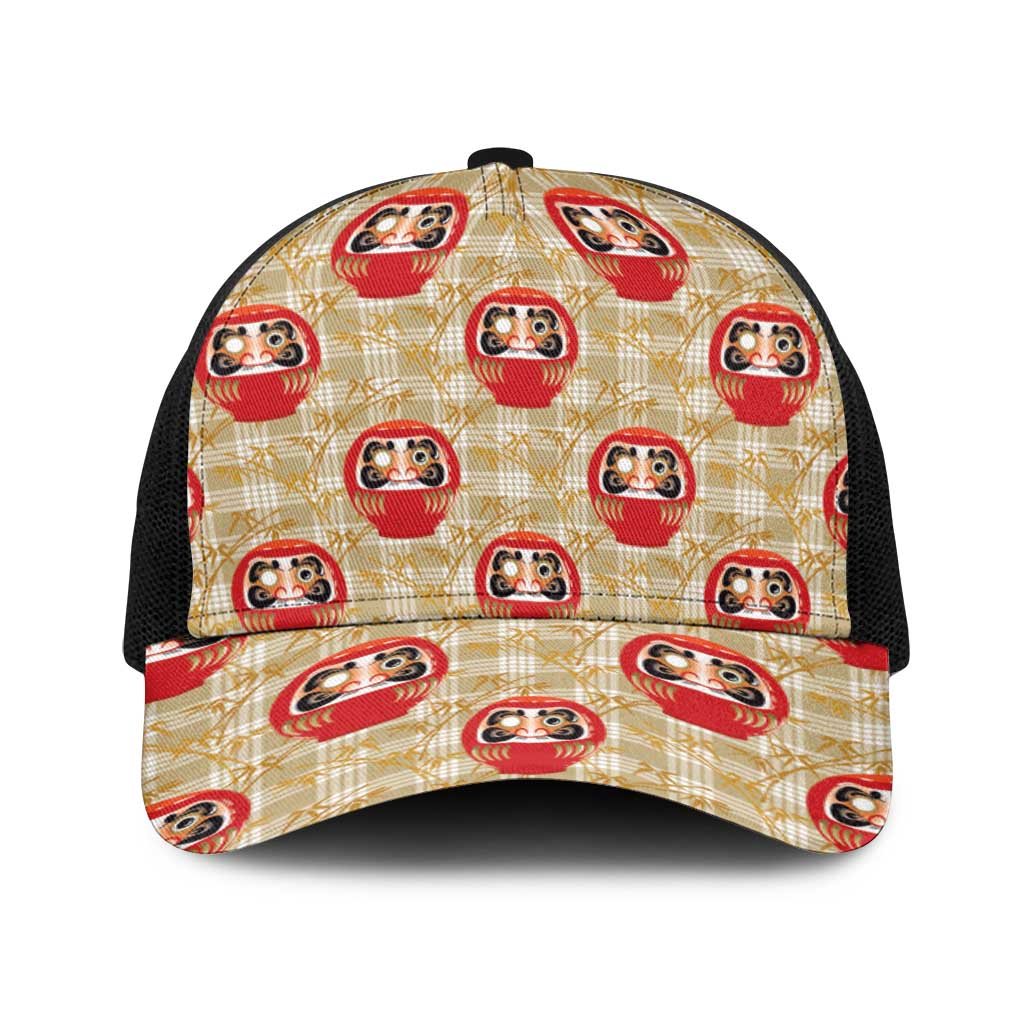 Japanese Daruma Doll Baseball Net Cap Palaka With Seamless Bamboo Pattern