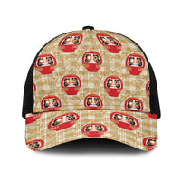 Japanese Daruma Doll Baseball Net Cap Palaka With Seamless Bamboo Pattern