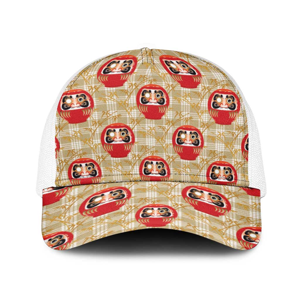 Japanese Daruma Doll Baseball Net Cap Palaka With Seamless Bamboo Pattern