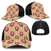 Japanese Daruma Doll Baseball Net Cap Palaka With Seamless Bamboo Pattern