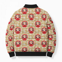 Japanese Daruma Doll Bomber Puffer Jacket Palaka With Seamless Bamboo Pattern - Polynesian Pride