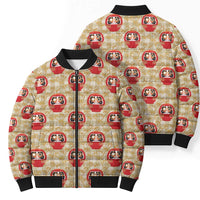 Japanese Daruma Doll Bomber Puffer Jacket Palaka With Seamless Bamboo Pattern - Polynesian Pride