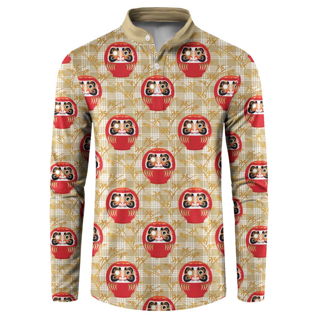 Japanese Daruma Doll Button Sweatshirt Palaka With Seamless Bamboo Pattern - Polynesian Pride