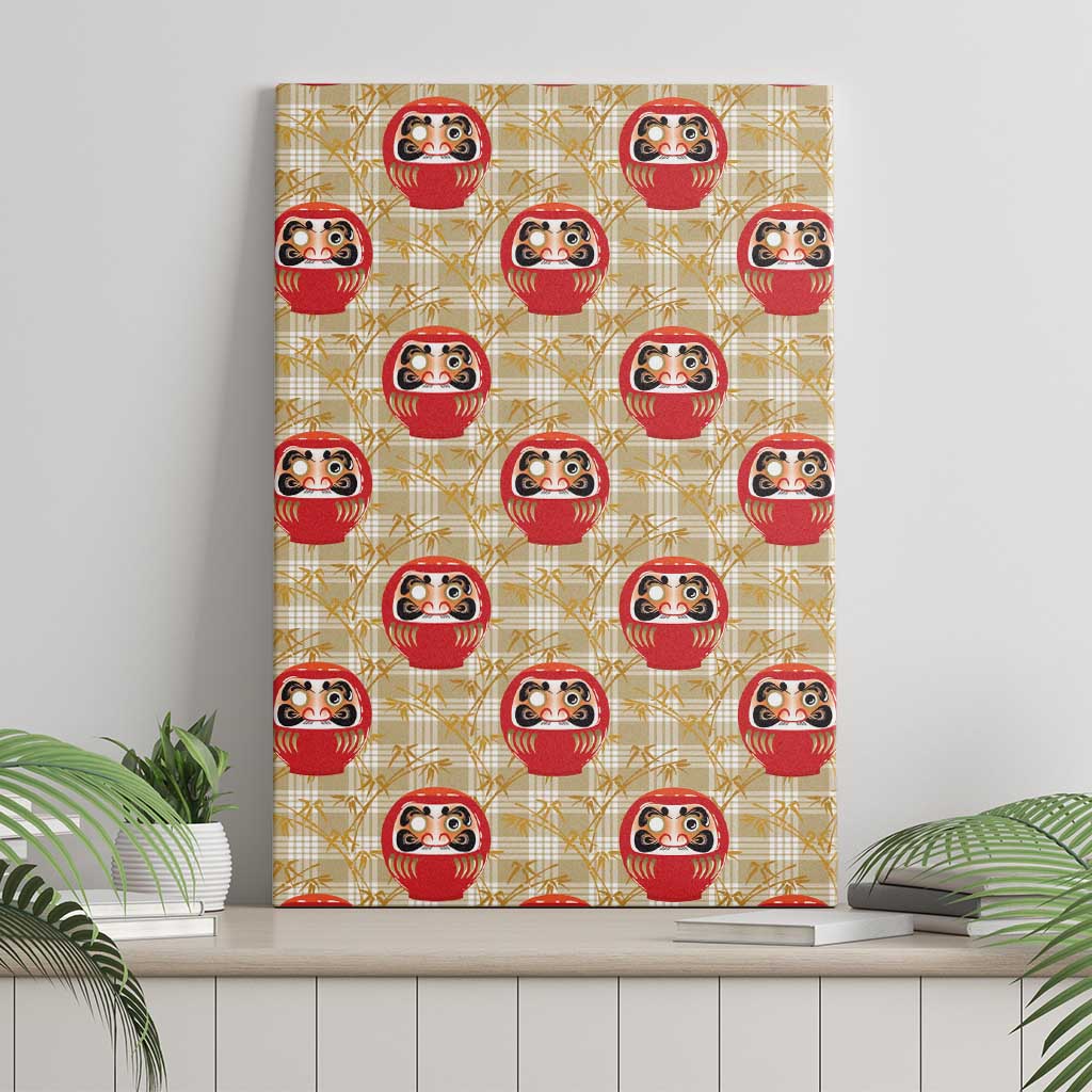 Japanese Daruma Doll Canvas Wall Art Palaka With Seamless Bamboo Pattern - Polynesian Pride
