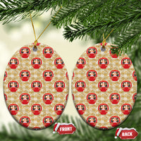 Japanese Daruma Doll Ceramic Ornament Palaka With Seamless Bamboo Pattern