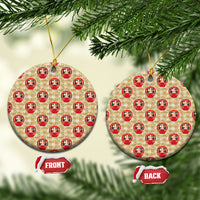 Japanese Daruma Doll Ceramic Ornament Palaka With Seamless Bamboo Pattern