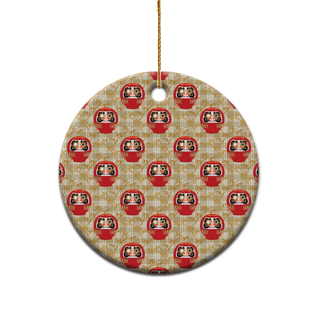 Japanese Daruma Doll Ceramic Ornament Palaka With Seamless Bamboo Pattern