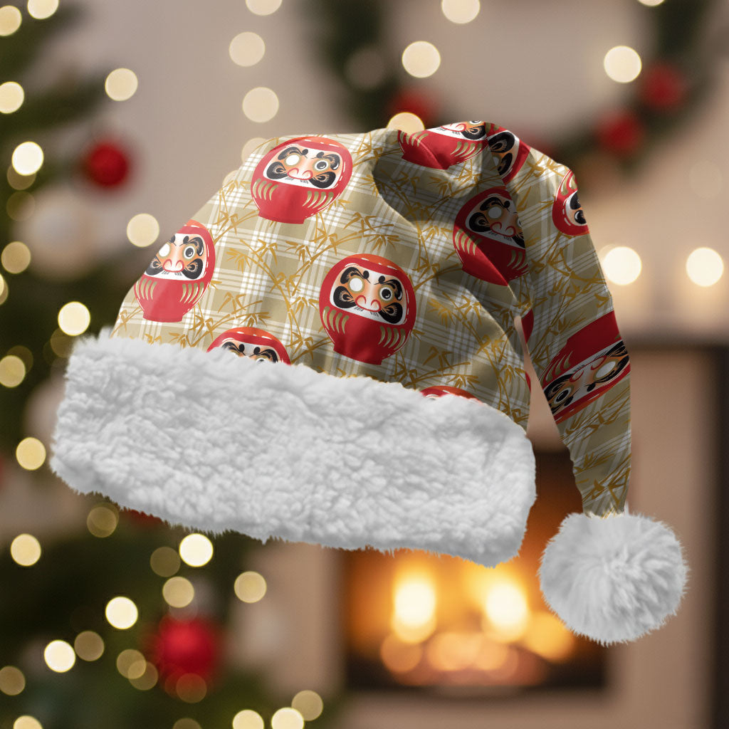 Japanese Daruma Doll Christmas Santa Hat Palaka With Seamless Bamboo Pattern